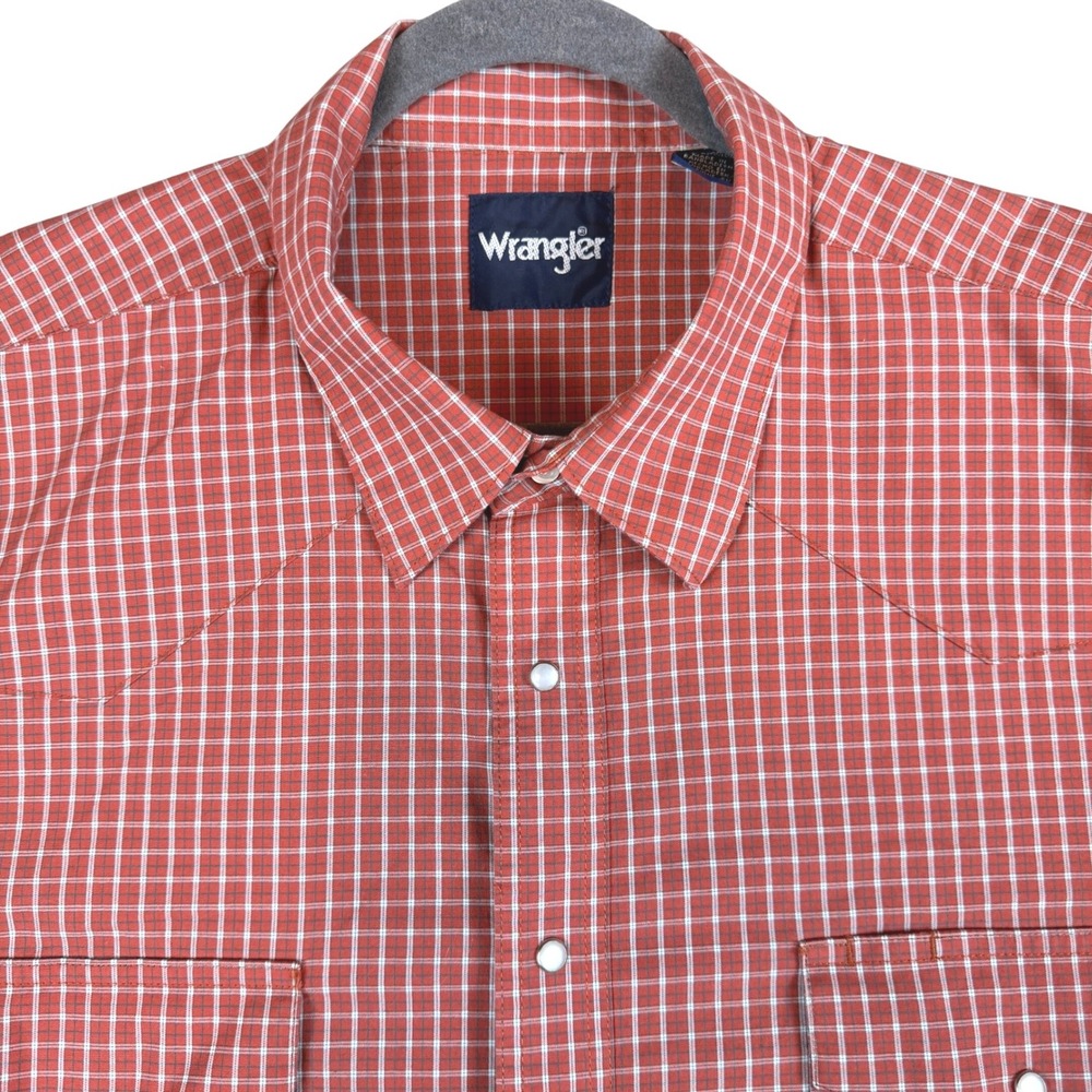 Wrangler Mens Pearl Snap Shirt 3XLT Rust Blue White Check Western Long Sleeve